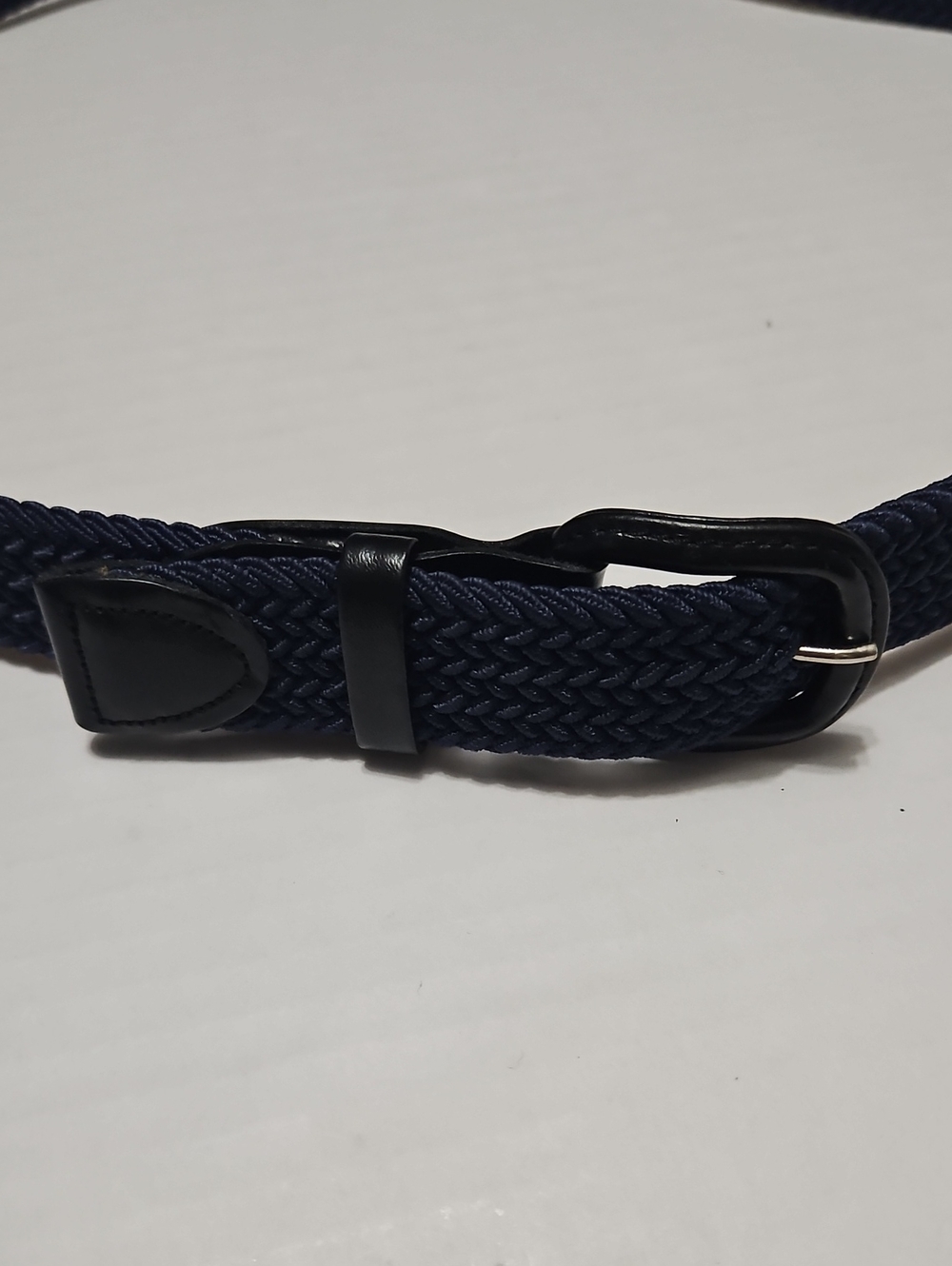 Men's Navy Braided Stretch Belt with Black Buckle Size L 42-44
